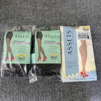 Set of 3 Spanx Love Your Assets Shaping Tights Textured Wish Bone Black Size 2